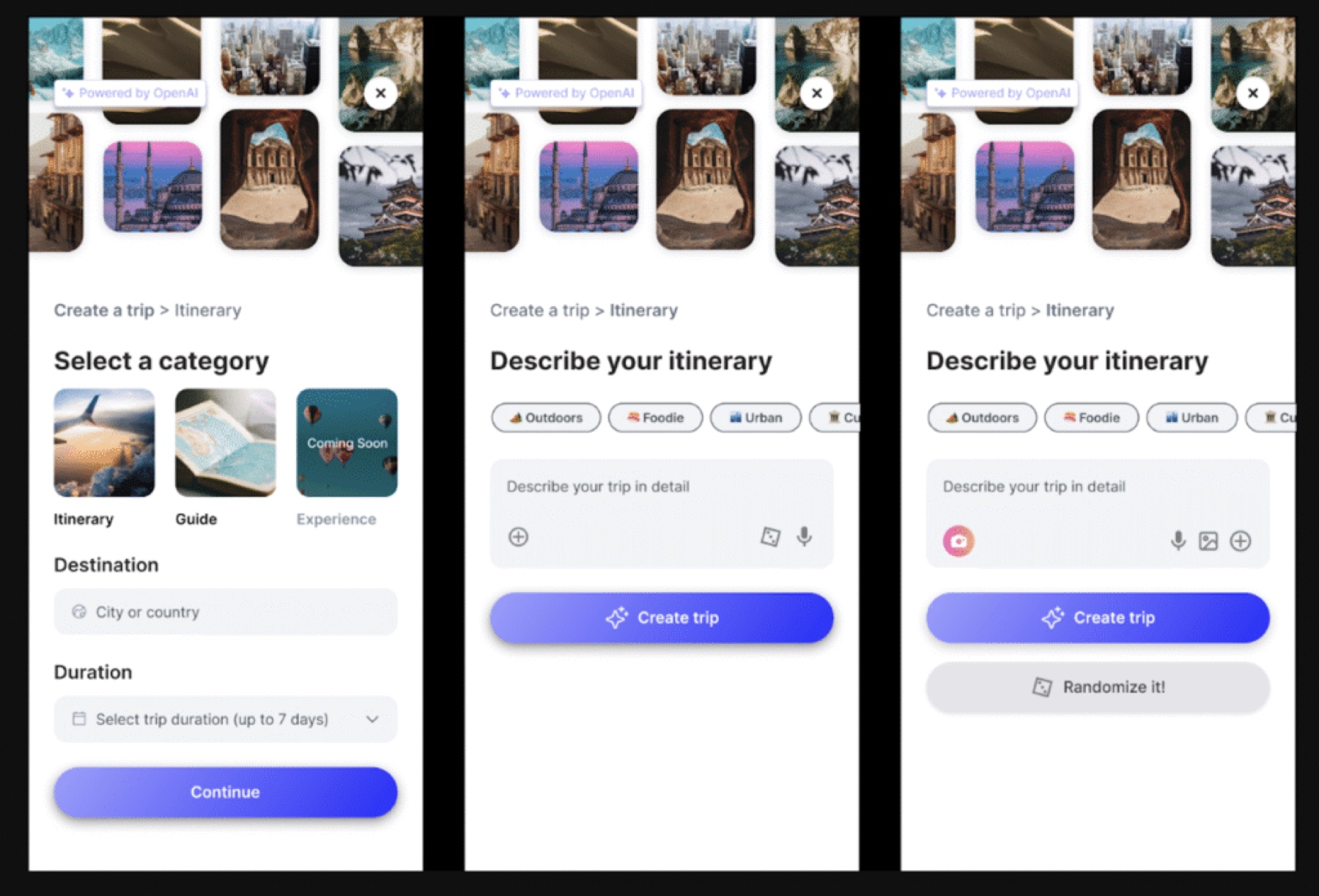 Creating an itinerary with AI