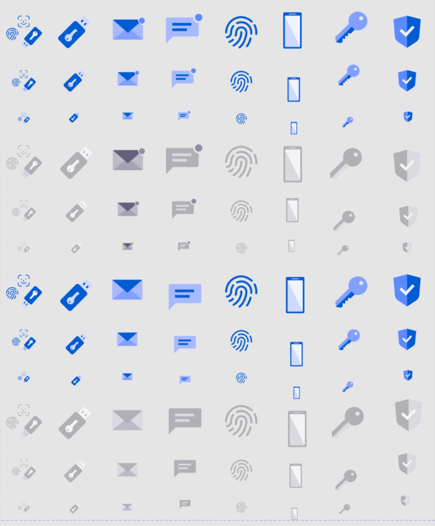 Custom duotone icon set with hover, active and disabled states