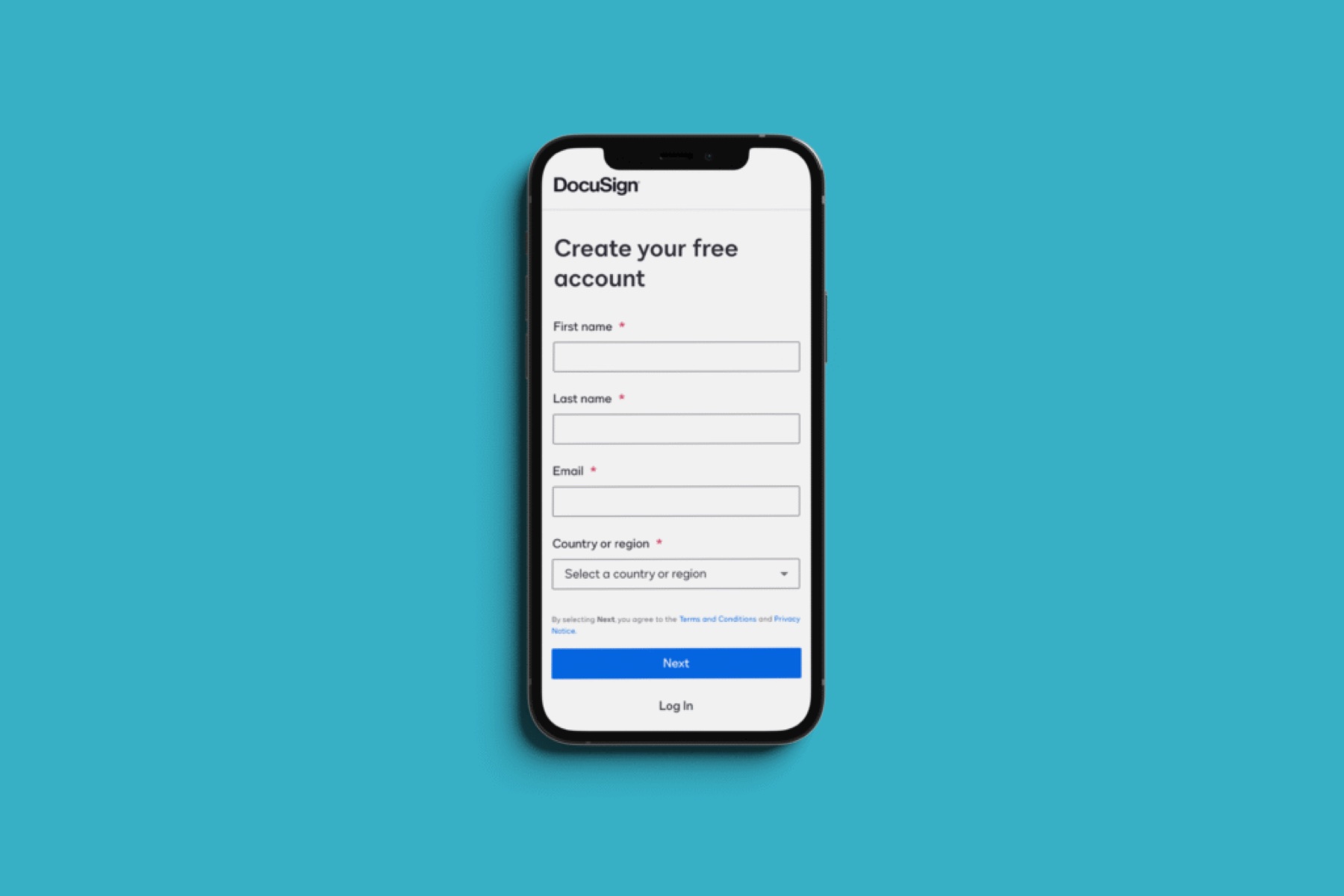DocuSign mobile sign-in screen