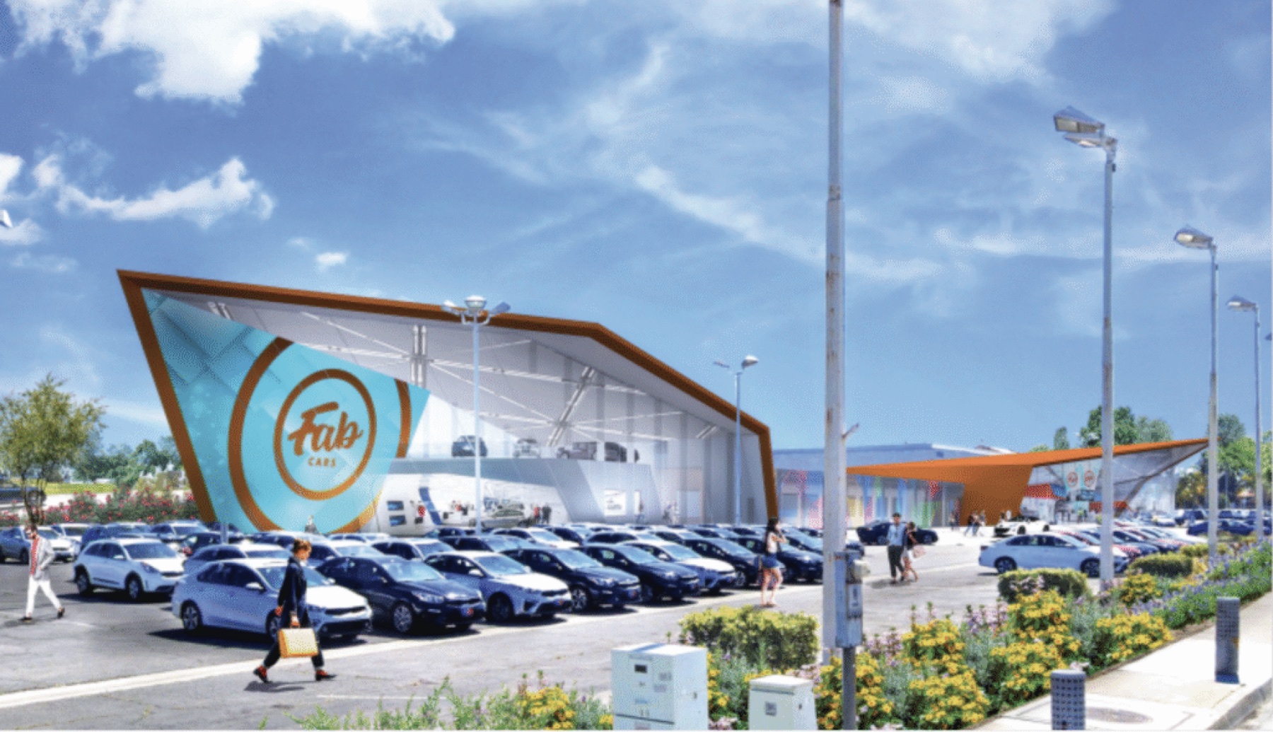 Rendered car dealership exterior