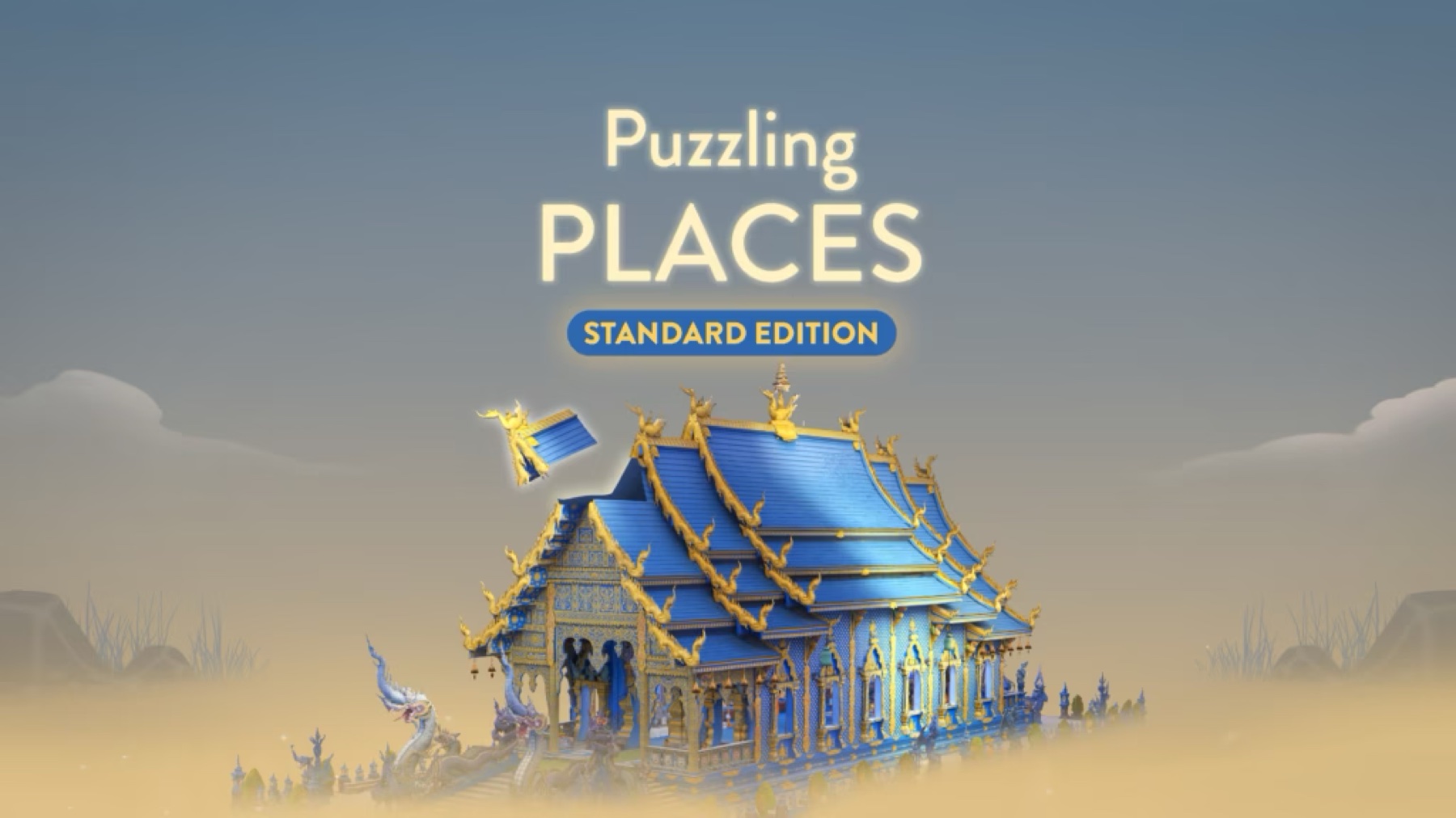 Puzzling Places key art with a photogrammetry temple