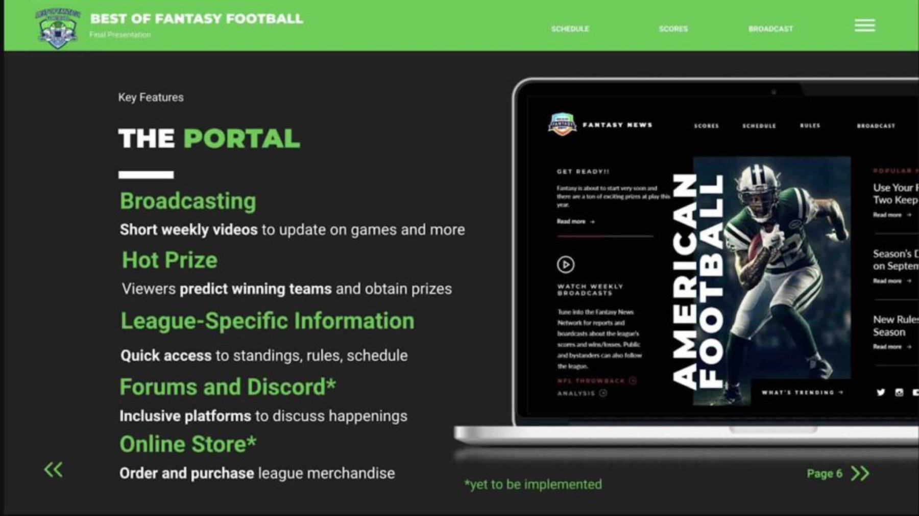 The NFL Fantasy league portal