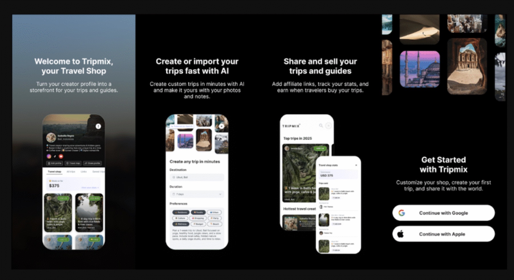 Tripmix onboarding screens