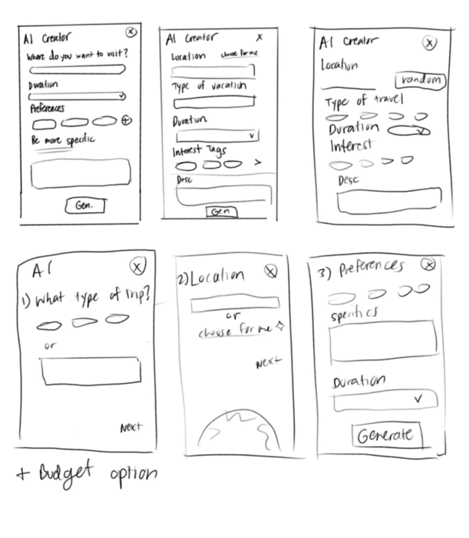 Tripmix wireframe sketches