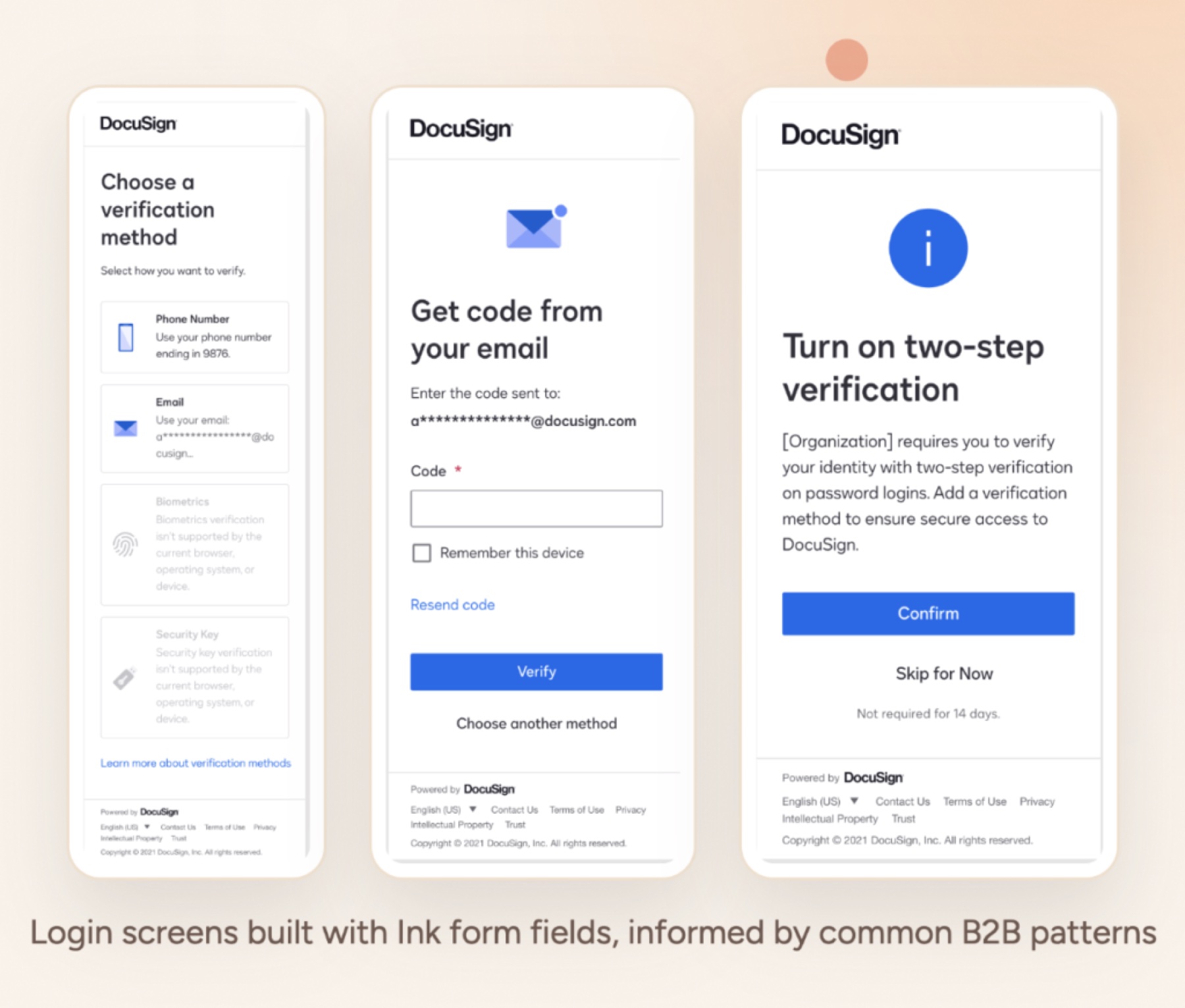 Redesigned DocuSign login screens