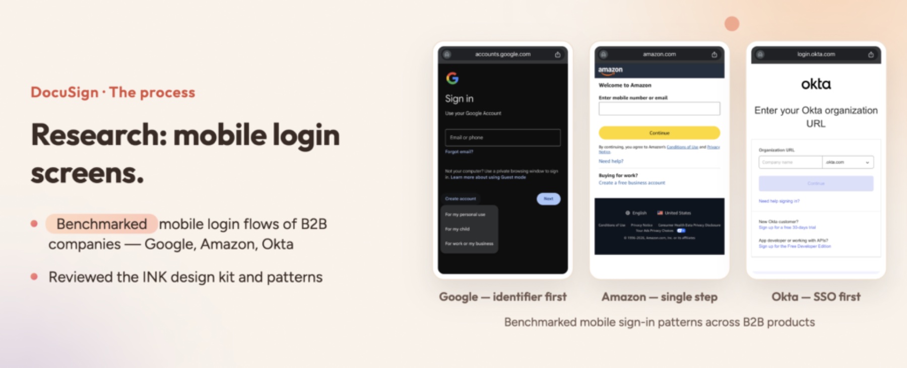 Benchmark of Google, Amazon and Okta login flows